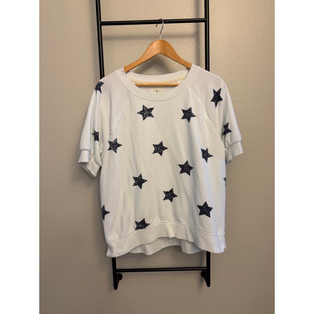 Lou & Grey Americana Star Cozy Cotton Terry Short sleeve Sweatshirt- Large - Picture 2 of 4